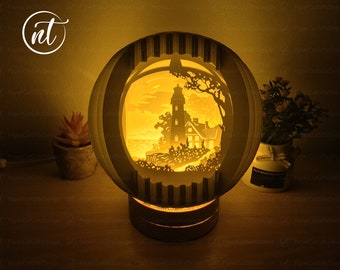 Pliki SVG Lighthouse Sphere 3D Pop-up, Paper Crafts DIY, Fairy Lights Template, Lampka nocna