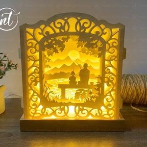 Vater und Sohn Angeln Pop Up Karte 3D, 3D Papier Handwerk, Shadowbox Karte Cricut, besondere Geschenkkarten, digitale Datei, SVG-DATEI