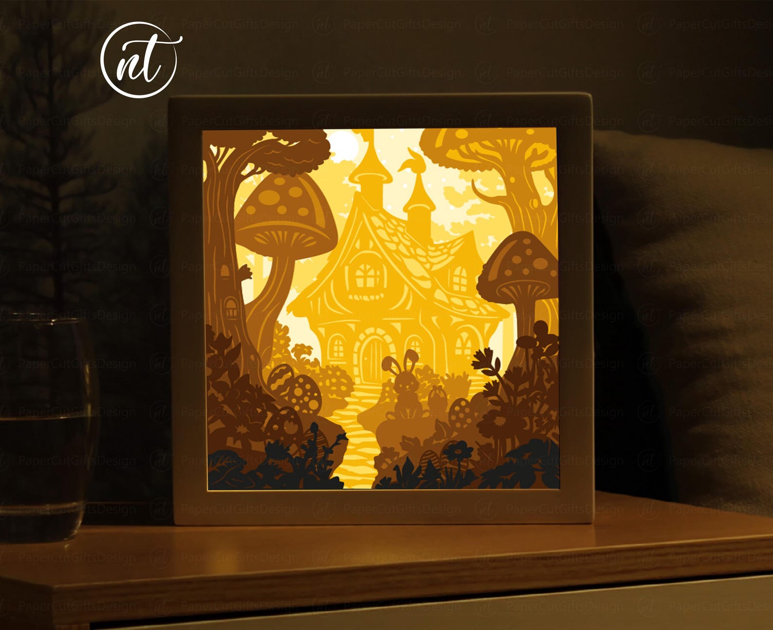 Easter Bunny Cottage Shadow Box SVG: 3D Paper Cut Lightbox (digital ...