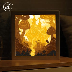 Lapin de Pâques forêt lapin cottage 3D, lapin de Pâques Lightbox SVG, boîte d'ombre en papier découpé, fichier SVG 3D de Pâques