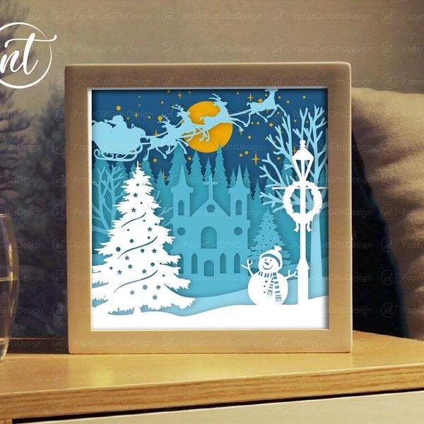 Merry Christmas With Santa Claus And Snowman Light Box Template, Paper Cut Shadow Box Template SVG FILE Merry Christmas With Santa Claus And Snowman Light Box Template, Paper Cut Shadow Box Template SVG FILE