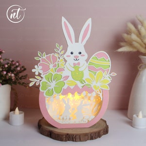Oeuf de lapin de Pâques en papier découpé Shadow Box - Oeufs de Pâques 3D SVG - DIY Décoration de Pâques