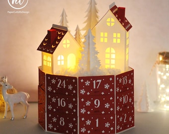 Christmas Paper Cut Advent Calendar Traditional With 24 Drawers (Digital Download)