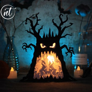 Ghost Tree Halloween Paper Cut Lightbox Template (Digital Download)