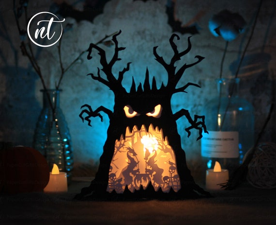 Ghost Tree Halloween Paper Cut Lightbox Template (Digital Download)
