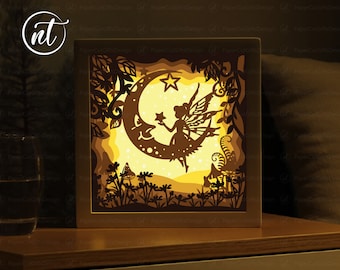 Fairy Moon Shadow Box, Lightbox SVG Paper Cut Shadow Box, carte Shadowbox Cricut, fichiers Silhouette, Fichier numérique, FICHIER SVG