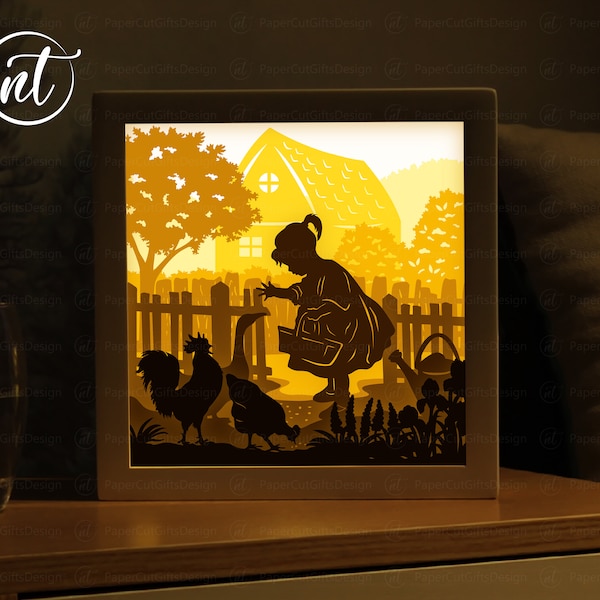 Little Farmer Girl Light Box Template, Cute Baby Paper Cut Template, Shadow Box SVG FILE