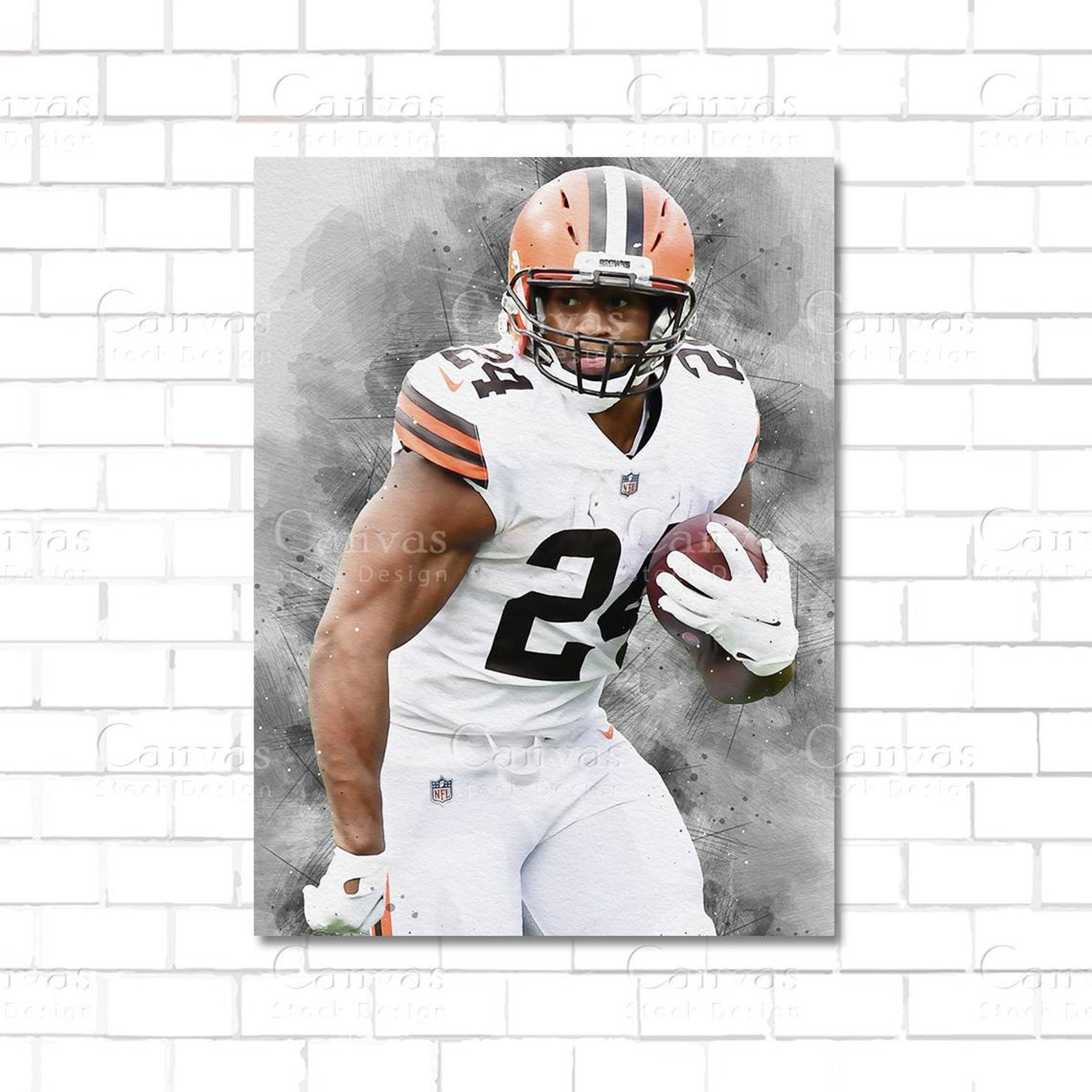 Nick Chubb Poster, Cleveland Browns Poster, Canvas Frame, Kids Wall