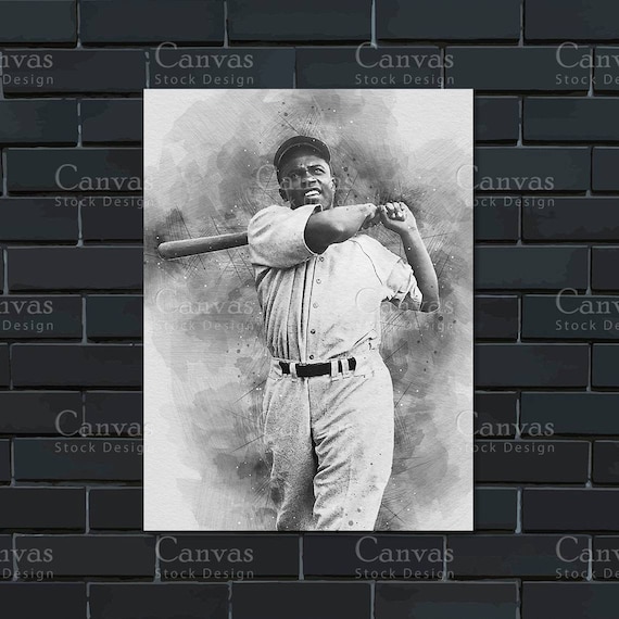 Jackie Robinson Poster, Canvas Frame, Baseball Poster, Kids Wall Decor, Man  Cave Gift, B&W, Sports Canvas Wall Art
