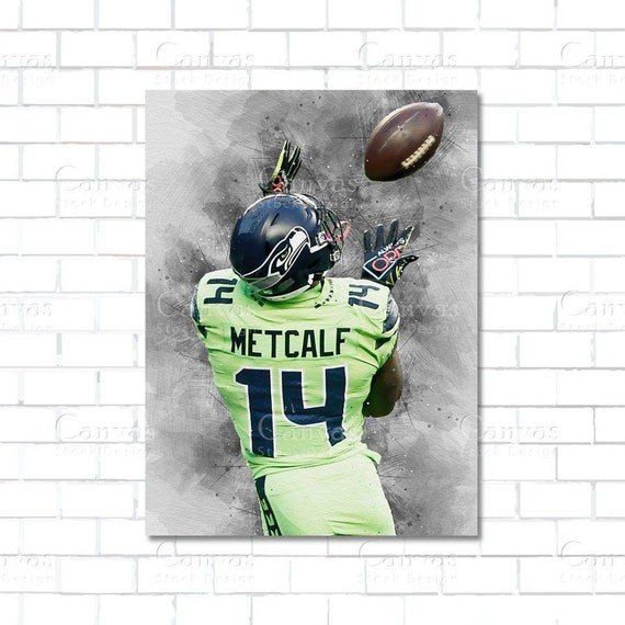 DK Metcalf Poster Seattle Seahawks Green Canvas Frame Kids 