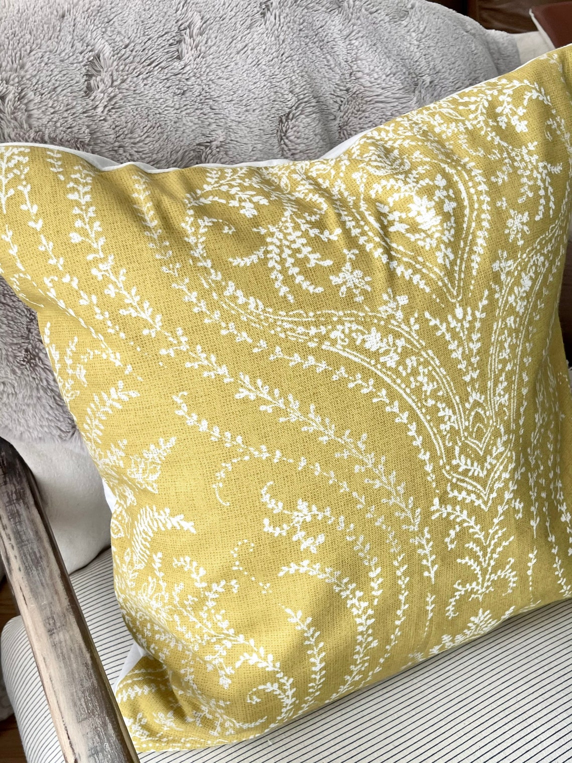 Damask mustard yellow Pillow cover Throw pillow farmhouse Etsy