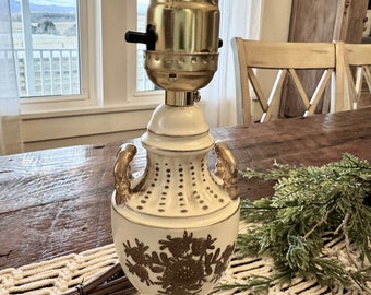 Mid century regency style white and gold lamp