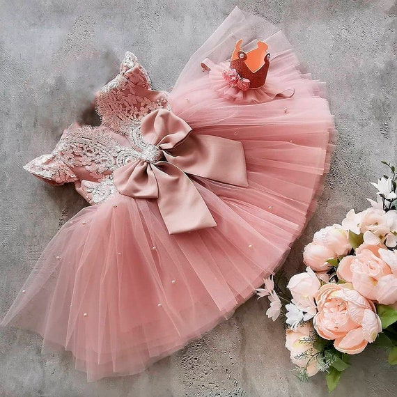 Premier anniversaire robe Rose or filles anniversaire robe 1er anniversaire  robe bébé fille robe de soirée enfant en bas âge anniversaire robe filles  Blush robe -  France