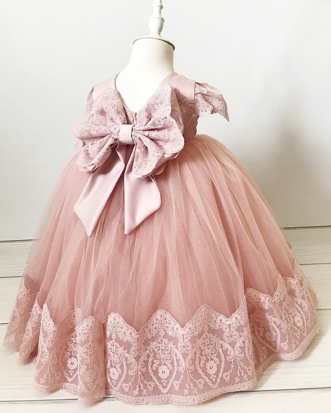 Baby Girls Blush Lace Thick Pearl Trim Flower Girl Dress 3-24 Months main image 1