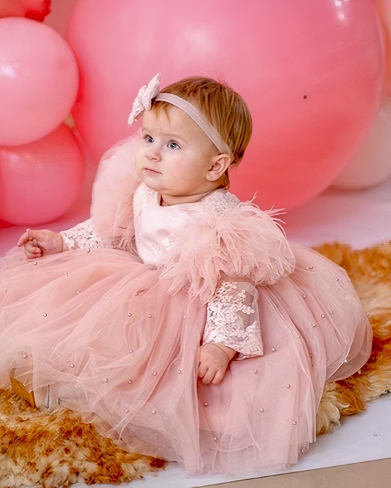 Première robe d'anniversaire, robe de bébé fille occasion spéciale, robe de  soirée bébé fille, 1er anniversaire robe, robe d'anniversaire filles Blush  robe -  France