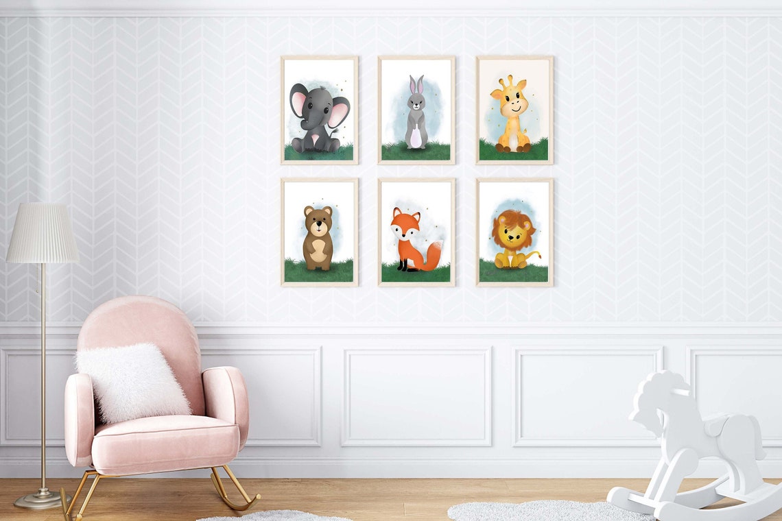 Set of 6 Framed Nursery Prints New Baby Gift Animals Prints Etsy UK