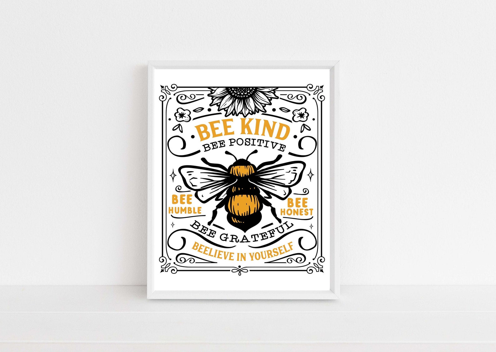 Bee kind framed print honey bee wall print Bee poster home | Etsy