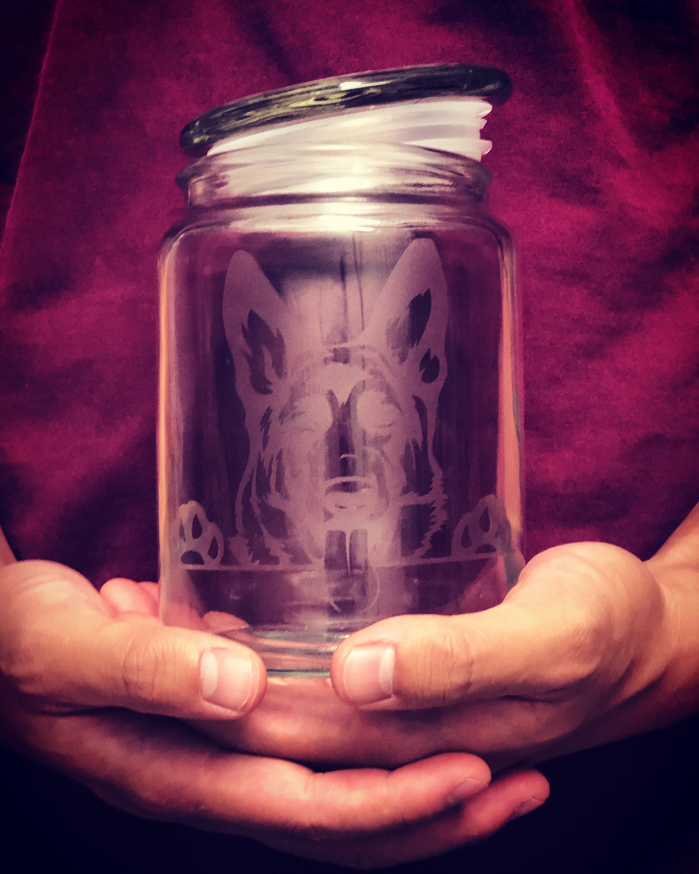 Custom Etched Glass Jar, 24 Oz Great for Storing Snacks, Candies, Dog