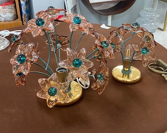 Pair of 80s lamps with glass flowers