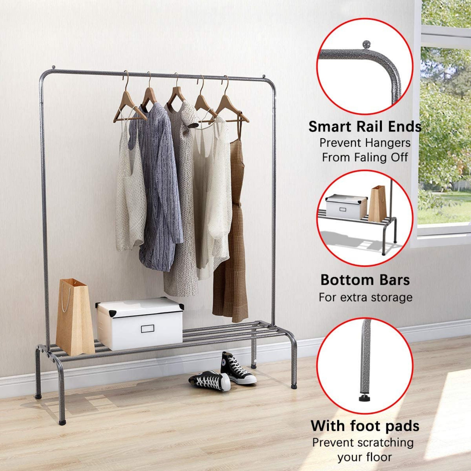 Garment Rack Clothes Rack Free-Standing with Top Rod Lower | Etsy