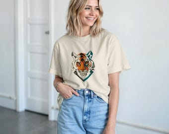 Camiseta geométrica de tigre - Camiseta unisex colorida para amantes de los animales - Ropa divertida e informal