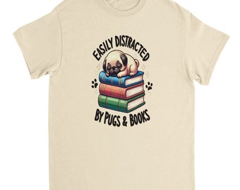 Book Lovers Shirt, Pug Lover Shirt, Bookish Gifts, Adult Unisex Book Shirt, Pug and Books Tee, Pug Lover Gifts, Funny Book Tee