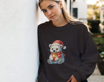 Moletom feminino com estampa de urso polar: presente aconchegante de algodão para o inverno