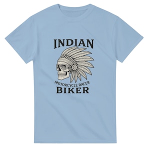 Tattoo Style Indian Motorcycle Biker Skull T-Shirt – Gift for Bikers, Riders, Tattoo Lovers – Father’s Day, Birthday, Retro Cruiser Tee