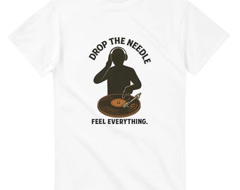 ドロップ・ザ・ニードルDJシャツ：レコード盤ミュージックTシャツ - レトロクラブウェア