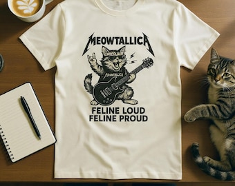 Rock Cat Shirt – Funny Guitar Cat Tee – Feline Loud Feline Proud – Cat Band Shirt – Music Lover Gift – Retro Cat T-Shirt, fathers day