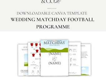Plantilla descargable para programa de boda de fútbol / Programa de boda de fútbol / Plantilla para programa de boda
