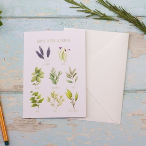 Carte de vœux aux herbes rustiques - Cadeau d’amoureux du jardin et des plantes - Aquarelles peintes à la main - Papier recyclé