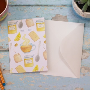 Biglietto di compleanno dell'ora del tè - Idee regalo per gli amanti del tè - Illustrazioni ad acquerello - Materiali riciclati