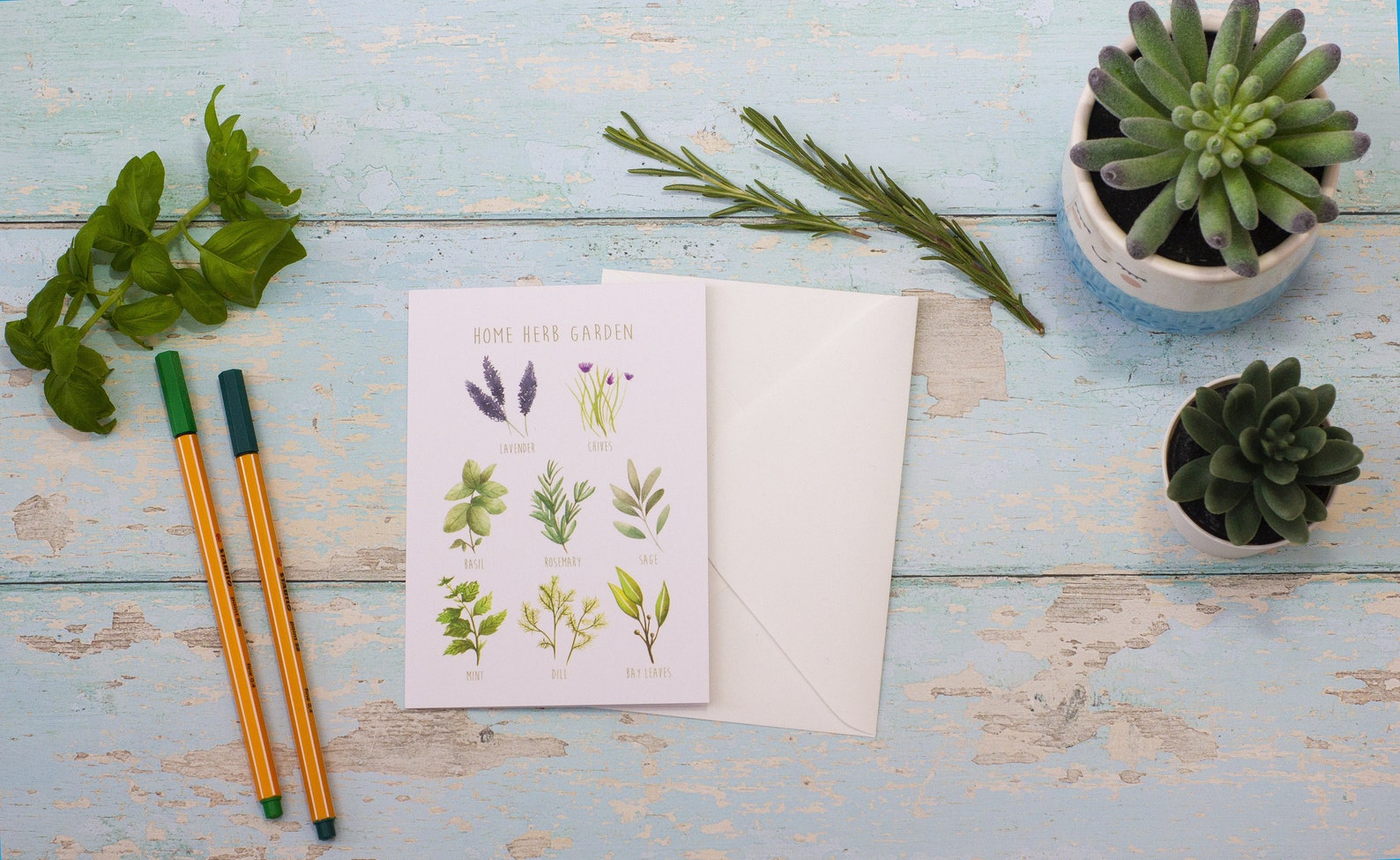 Rustic Herb Greeting Card Garden and Plant Lover Gift Hand Painted