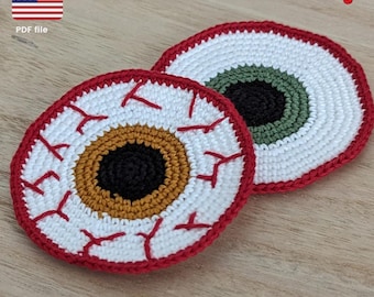 Crochet Eyeball Coasters Pattern: Halloween Decor (PDF file)
