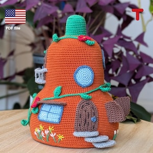 Pumpkin house pattern, Crochet pumpkin house pdf, PDF pattern, cute crochet pumpkin house, crochet pumpkin house toy, pumpkin pdf pattern