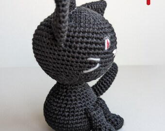 かぎ針編みの黒猫のパターン：ハロウィンの編みぐるみおもちゃ（PDF