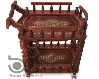 Wooden Serving Trolley Tea  Cocktail Entertainment Beverages Tea Cart,Vintage Indian style Tea Coffee Meal Beverages  Service Trolley
