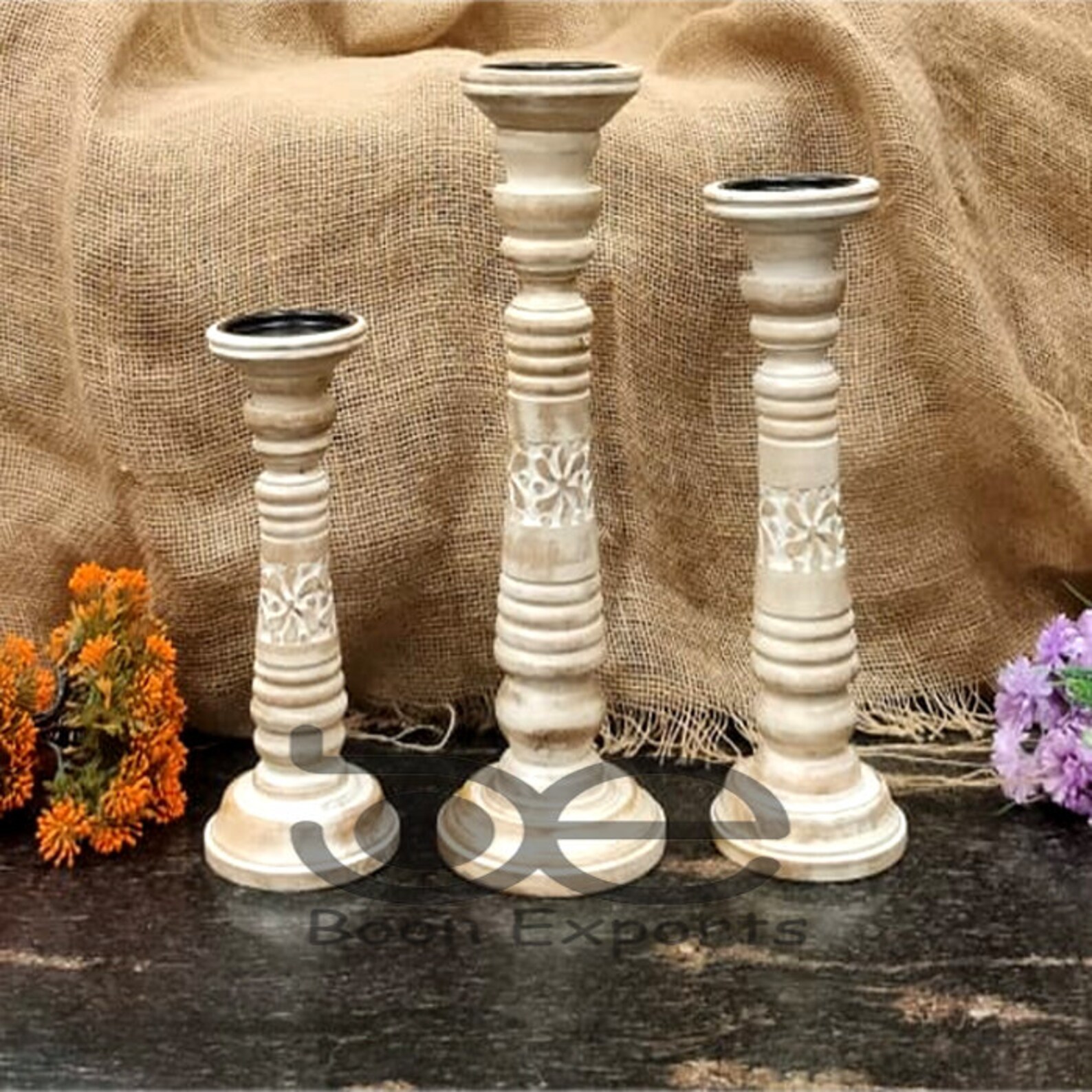 Wooden Whitewashed Pillar Candle Holderfarmhouse White Candle Etsy