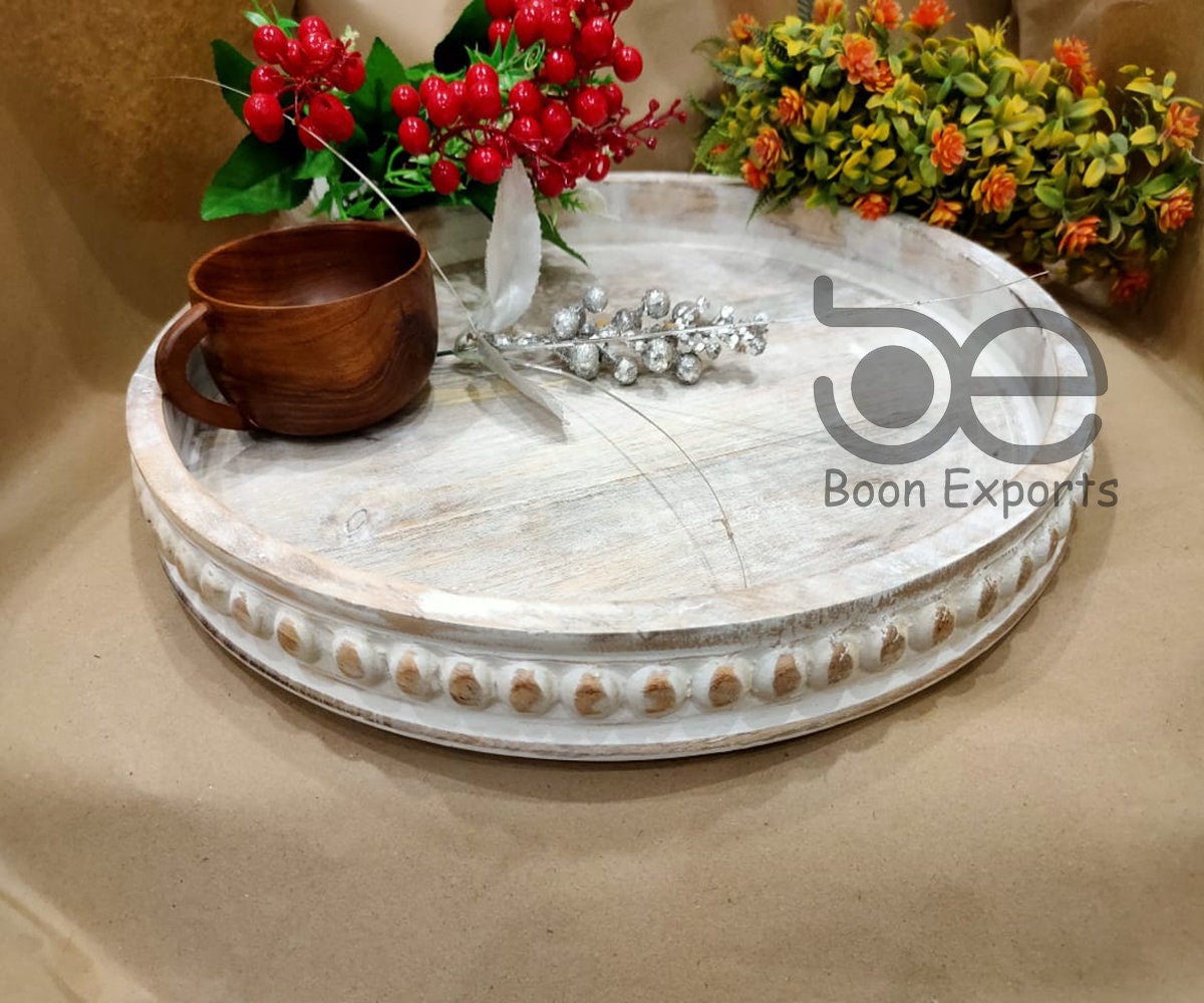 Wood Beaded Tray Decorative Farmhouse Style Distressed Etsy
