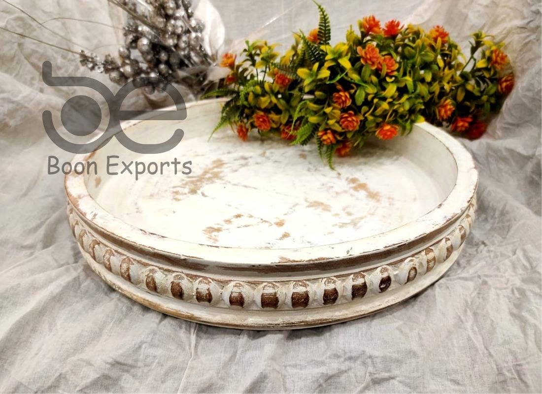 Wood Beaded Tray Decorative Farmhouse Style Distressed Etsy