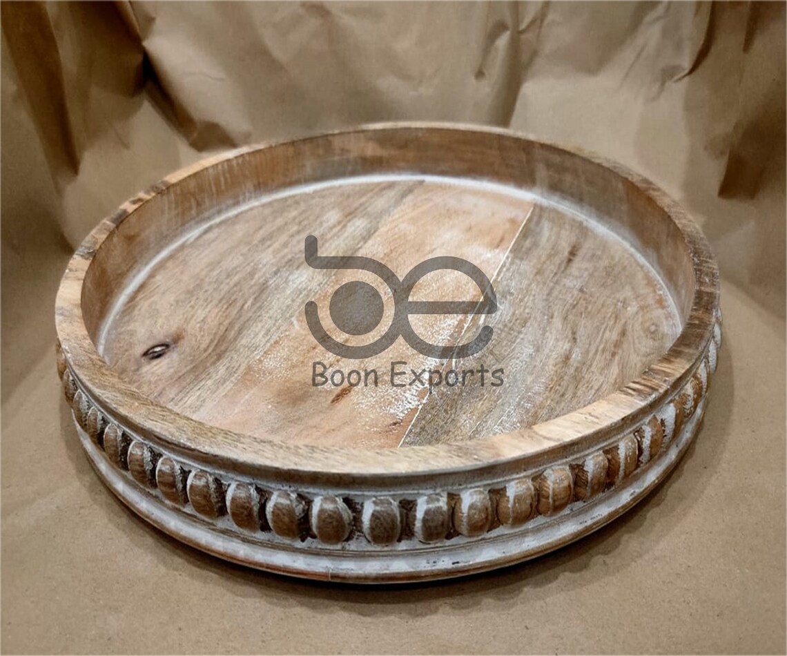 Wood Beaded Tray Decorative Farmhouse Style Distressed Etsy