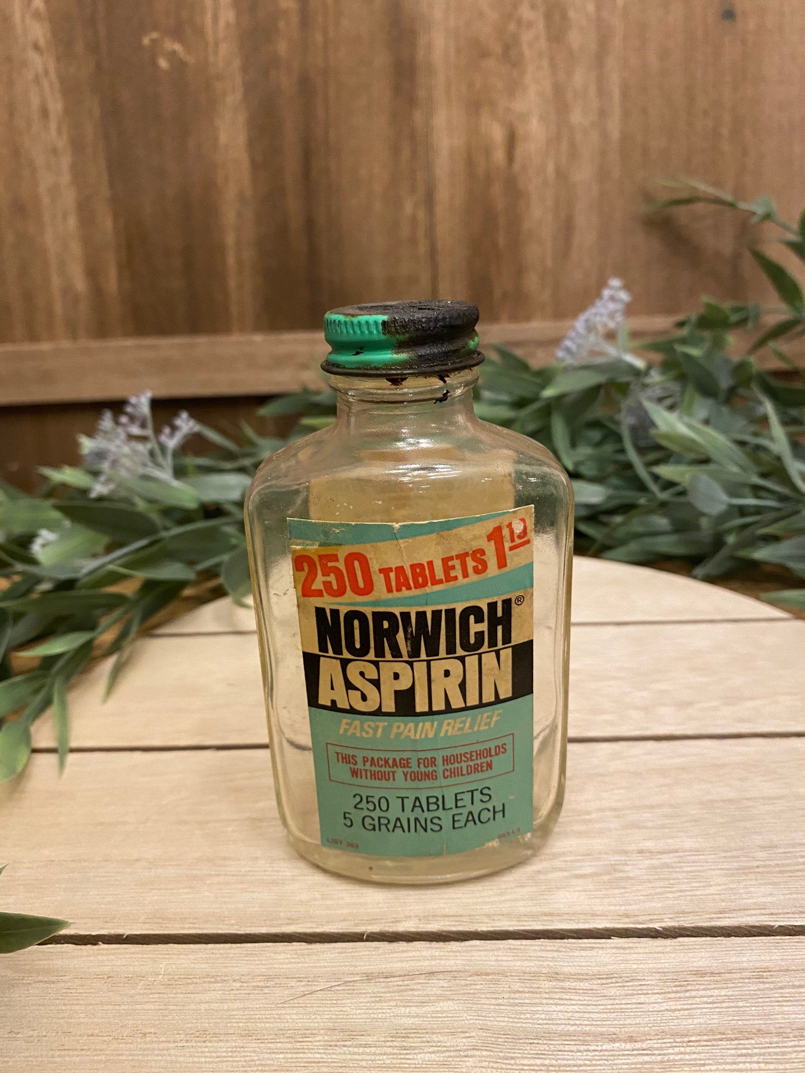 Vintage MidCentury Norwich Aspirin Empty Glass Bottle with Etsy