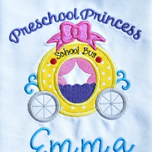 Preschool Girl Shirt, First day of School Girls Shirt,Personalized School Shirt,  Preschool Princess Applique / Embroidery Design Shirt