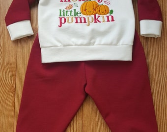 Baby Girl Fall Set, Baby Autumn Outfit, Pumpking Set for boys/ Girls, Embroidered Baby Fall Set, Fall Set Top/ Pants/ Headband