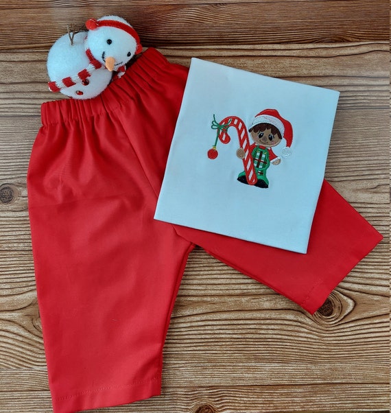 Xmas Boy Set, Gingerbread Boy Embroidered Top/ Pants Set