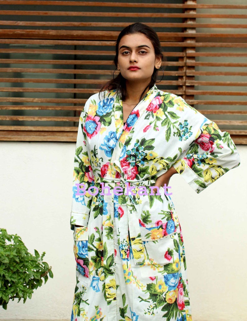 Japanese kimono style robe multi colored Kaftan 100/% cotton Jaipuri Kimono Robe free shipping Handmade Indian Printed Cotton Kimono