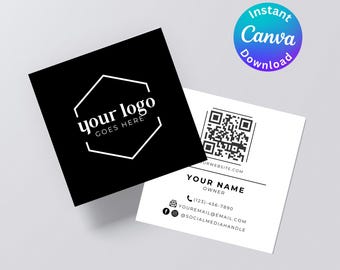 Plantilla de Canva para tarjeta de presentación cuadrada moderna: diseño editable en blanco y negro