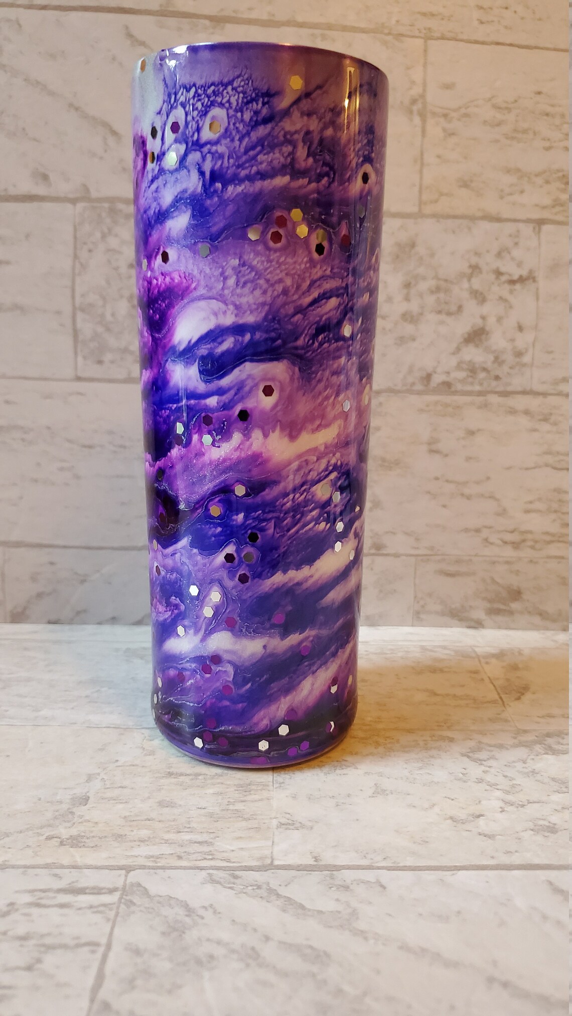 Alcohol Ink Glitter Tumbler 20 Ounce Skinny Etsy