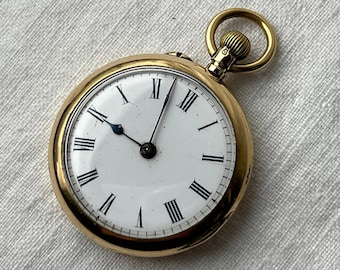 18K Gold Swiss Movement Open Face 1880 Pocket Watch, Antique Ladies Gold Open Face Pocket/Chatelaine Watch, Antique Solid Gold Pocket Watch